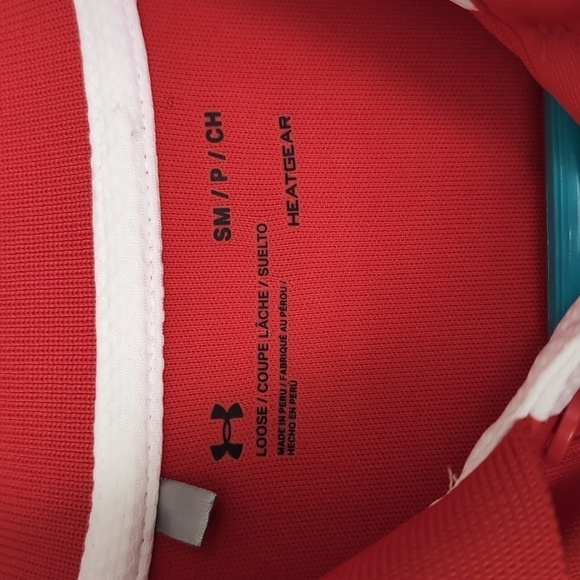 Under Armour Heat Gear Loose Fit Red White Polo Size Small - Picture 2 of 6